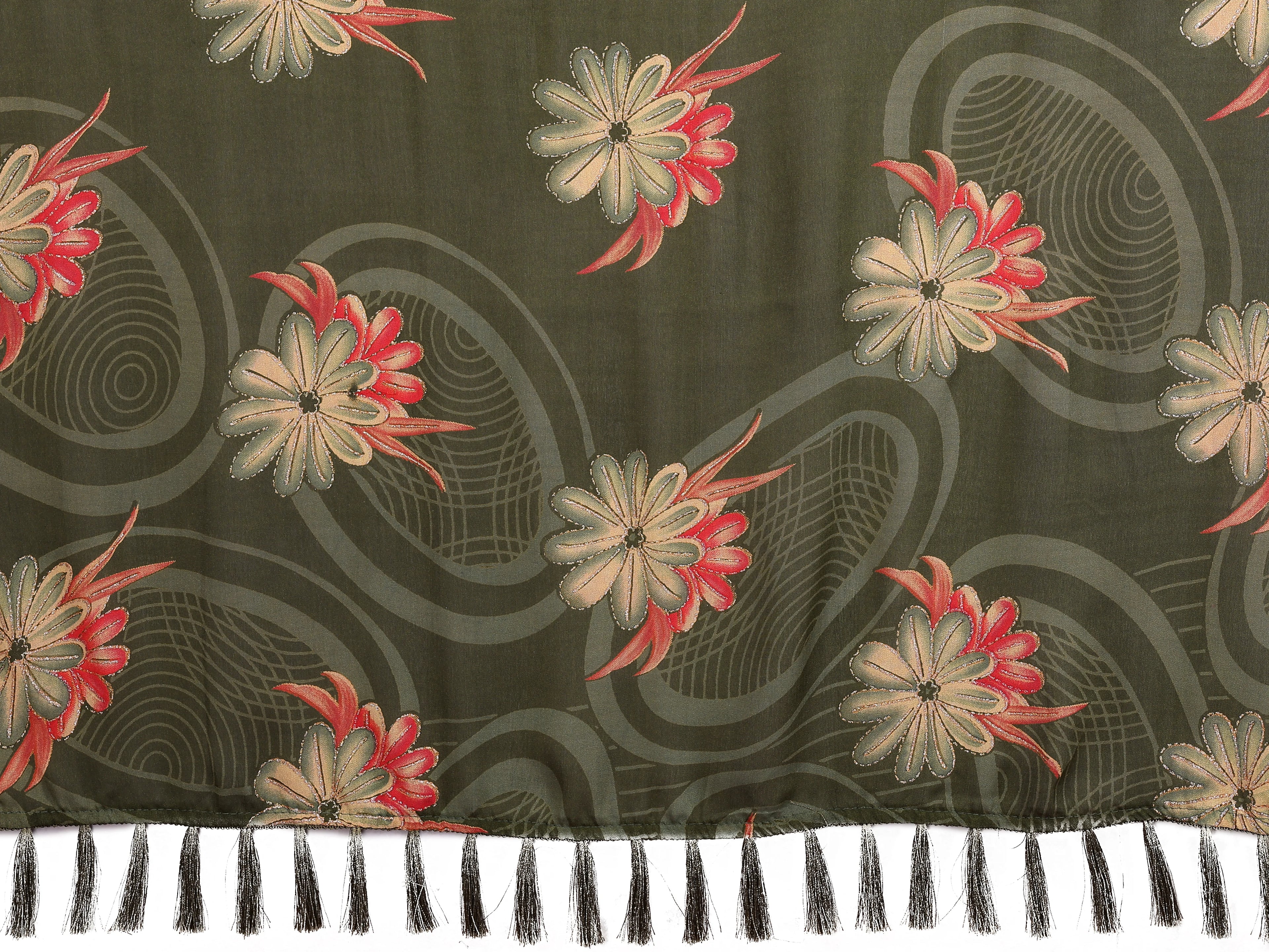 SHYAMIKA Floral Moss Satin Patta Printed Saree with Zari & Blouse