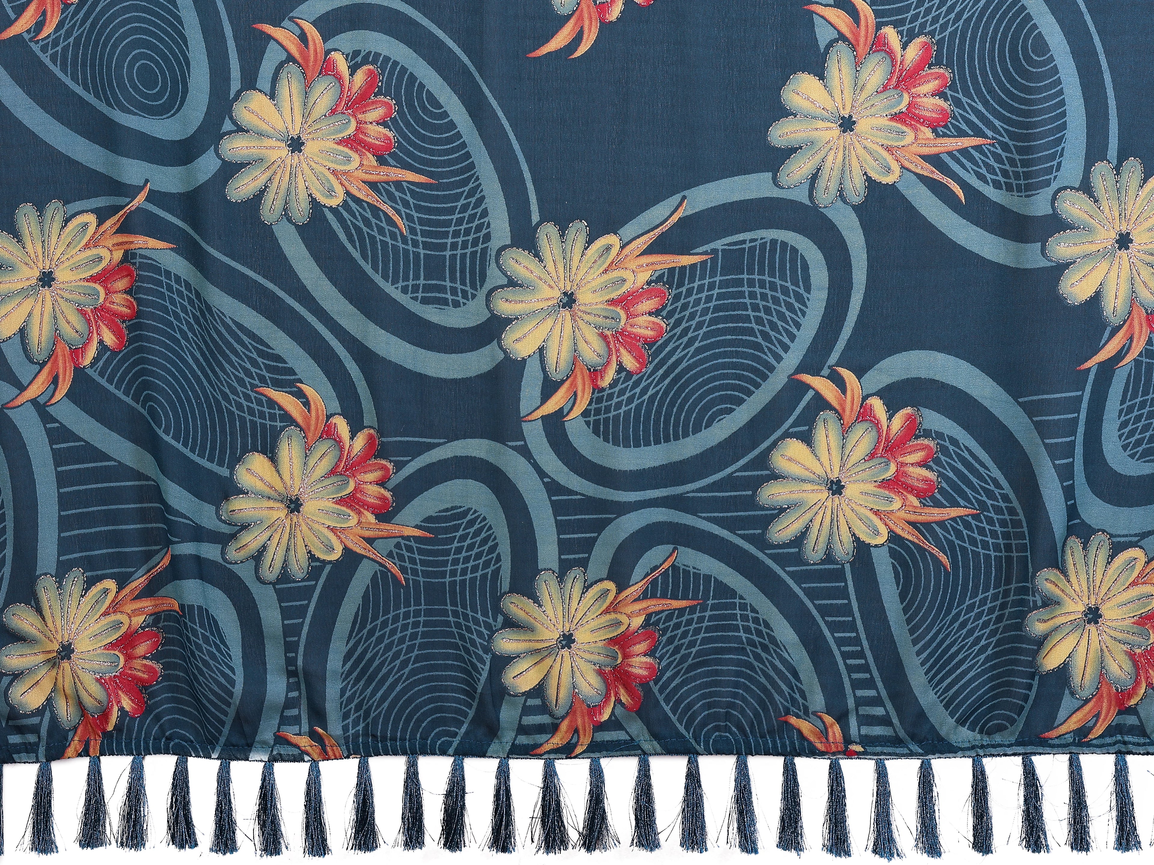 SHYAMIKA Floral Moss Satin Patta Printed Saree with Zari & Blouse