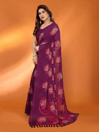 SHYAMIKA Floral Moss Satin Patta Printed Saree with Zari & Blouse