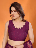 SHYAMIKA Floral Moss Satin Patta Printed Saree with Zari & Blouse