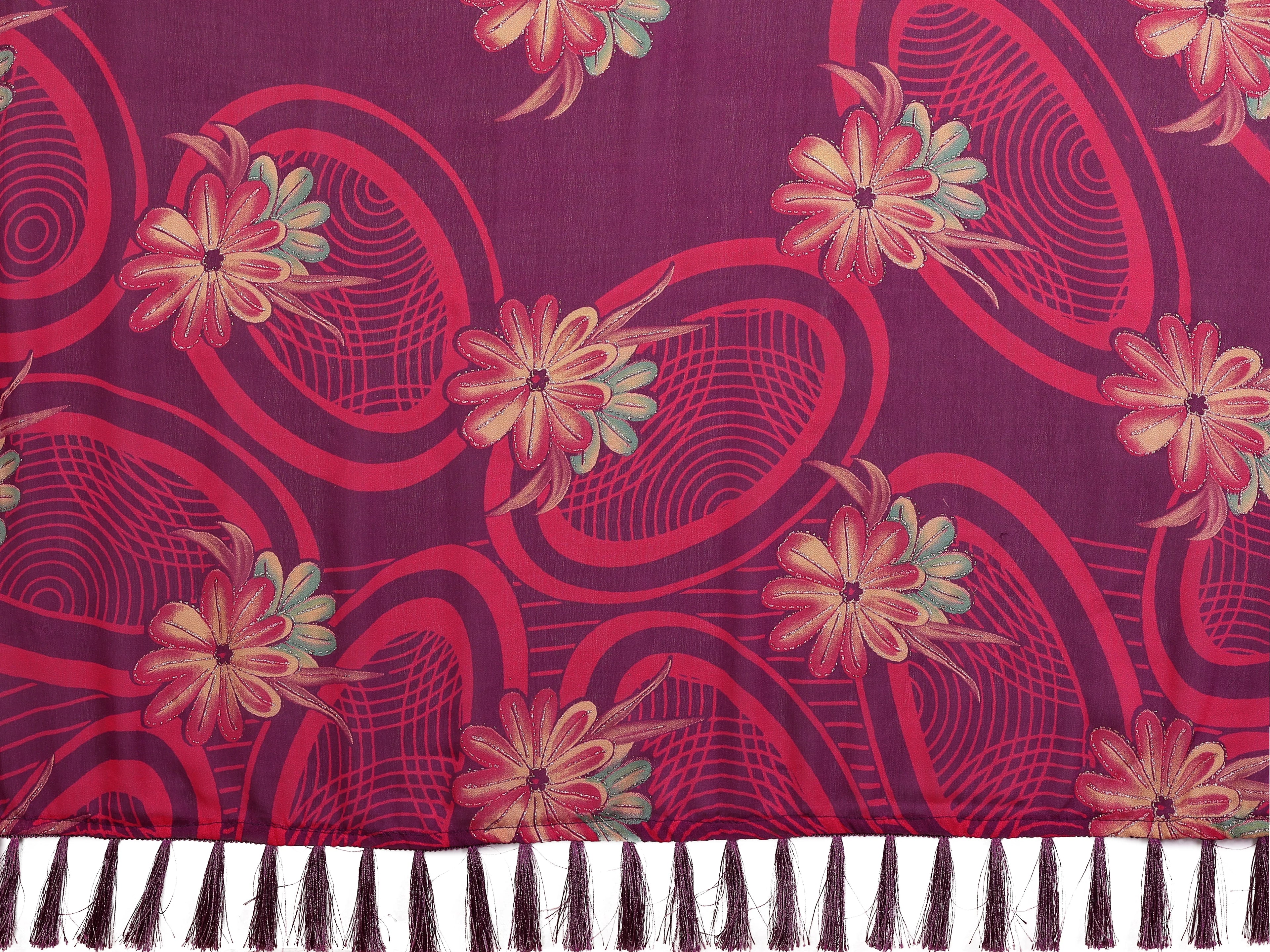 SHYAMIKA Floral Moss Satin Patta Printed Saree with Zari & Blouse