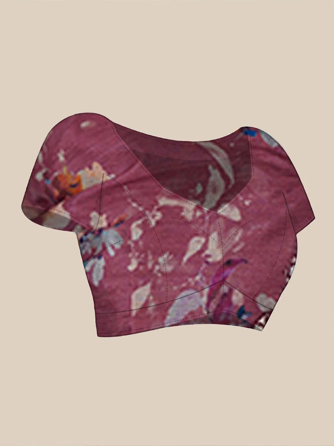 SHYAMIKA Cream Floral Digital Print Georgette Saree with Mirror Work & Blouse