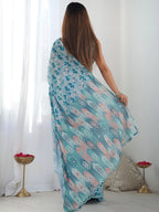 SHYAMIKA Light Blue Ethnic Digital Print Saree with Mirror Lace