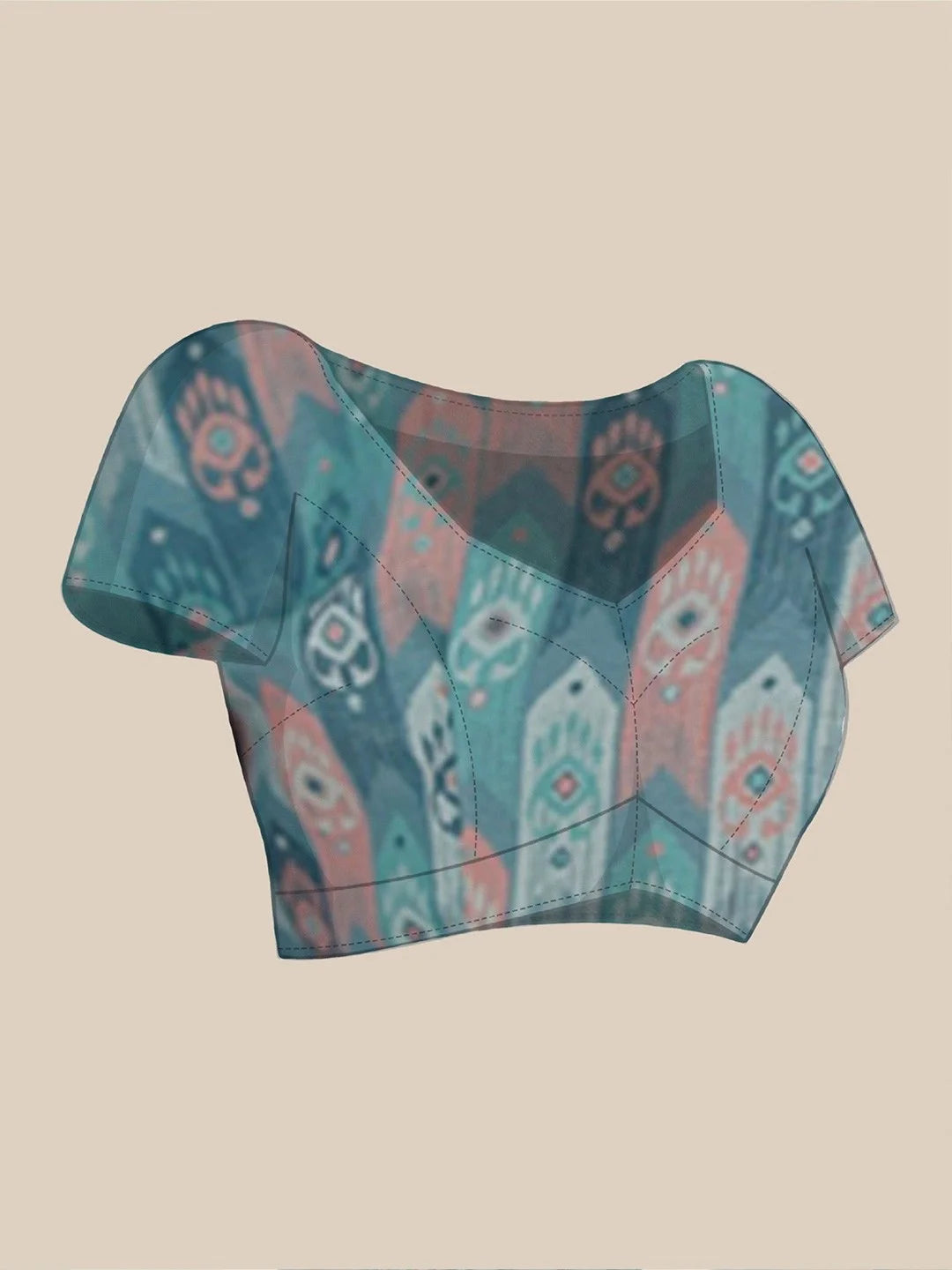 SHYAMIKA Light Blue Ethnic Digital Print Saree with Mirror Lace