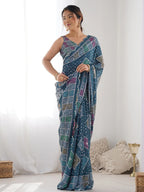 SHYAMIKA Morpinch Bandhani Print Georgette Saree with Mirror Lace