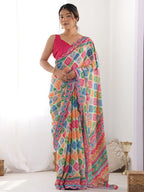SHYAMIKA Multicolor Digital Print Georgette Saree with Mirror Lace