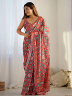 SHYAMIKA Red Traditional Digital Print Georgette Saree with Mirror Work