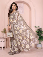 SHYAMIKA Floral Moss Satin Patta Printed Saree with Blouse