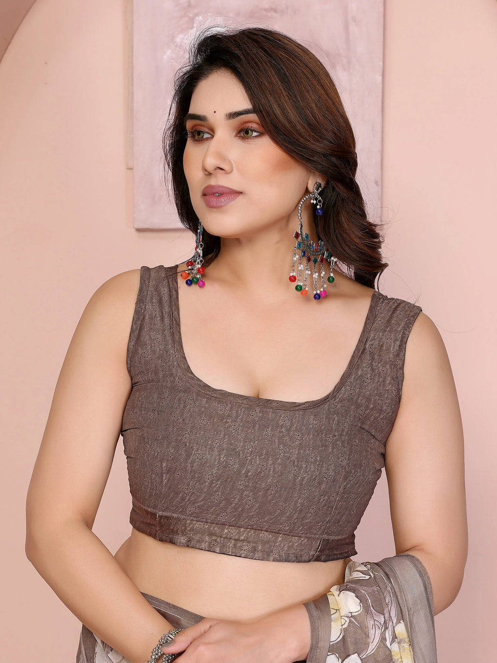 SHYAMIKA Floral Moss Satin Patta Printed Saree with Blouse