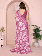 SHYAMIKA Floral Moss Satin Patta Printed Saree with Blouse
