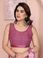 SHYAMIKA Floral Moss Satin Patta Printed Saree with Blouse