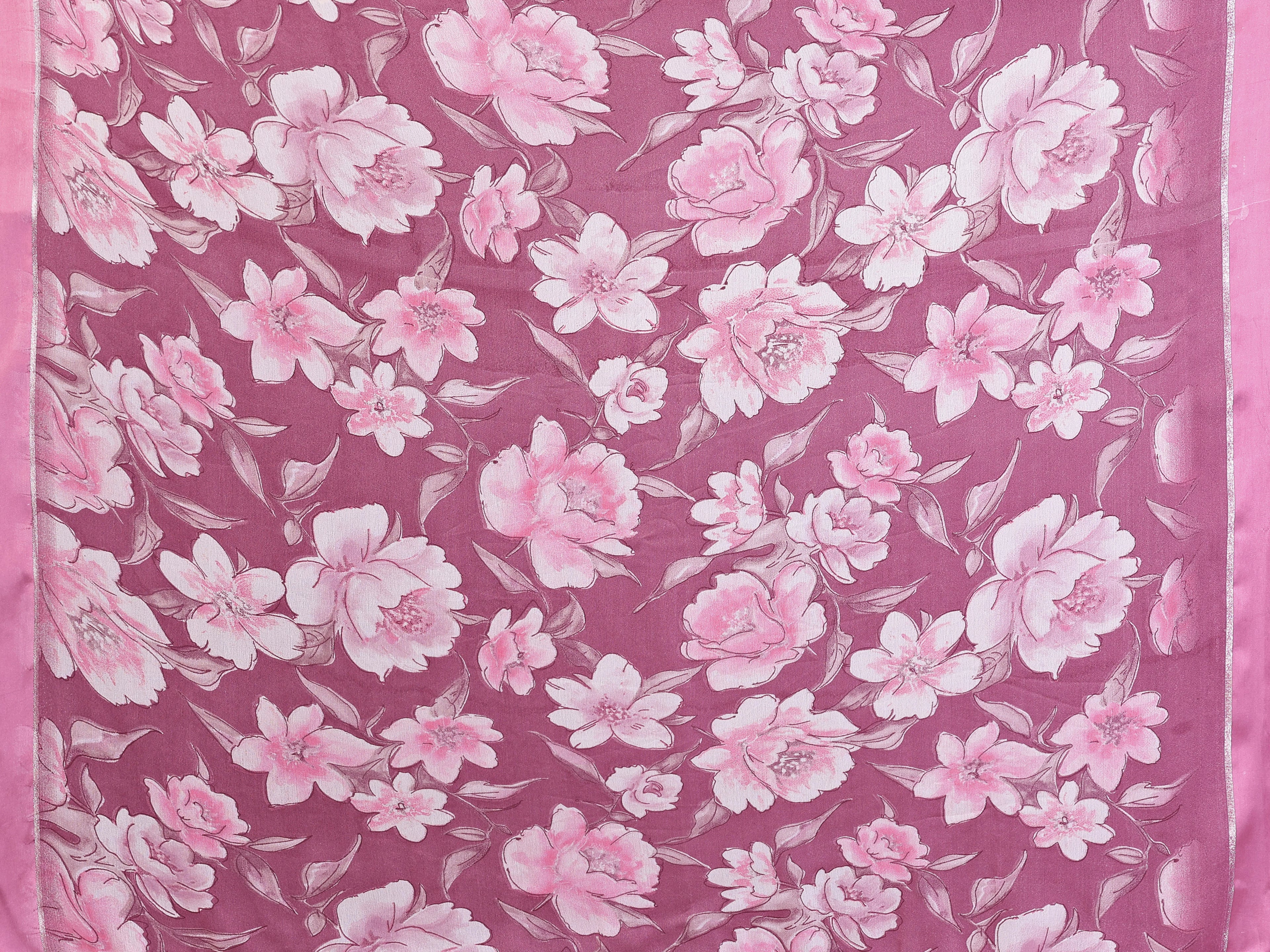 SHYAMIKA Floral Moss Satin Patta Printed Saree with Blouse