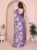 SHYAMIKA Floral Moss Satin Patta Printed Saree with Blouse