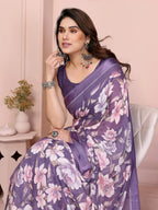 SHYAMIKA Floral Moss Satin Patta Printed Saree with Blouse
