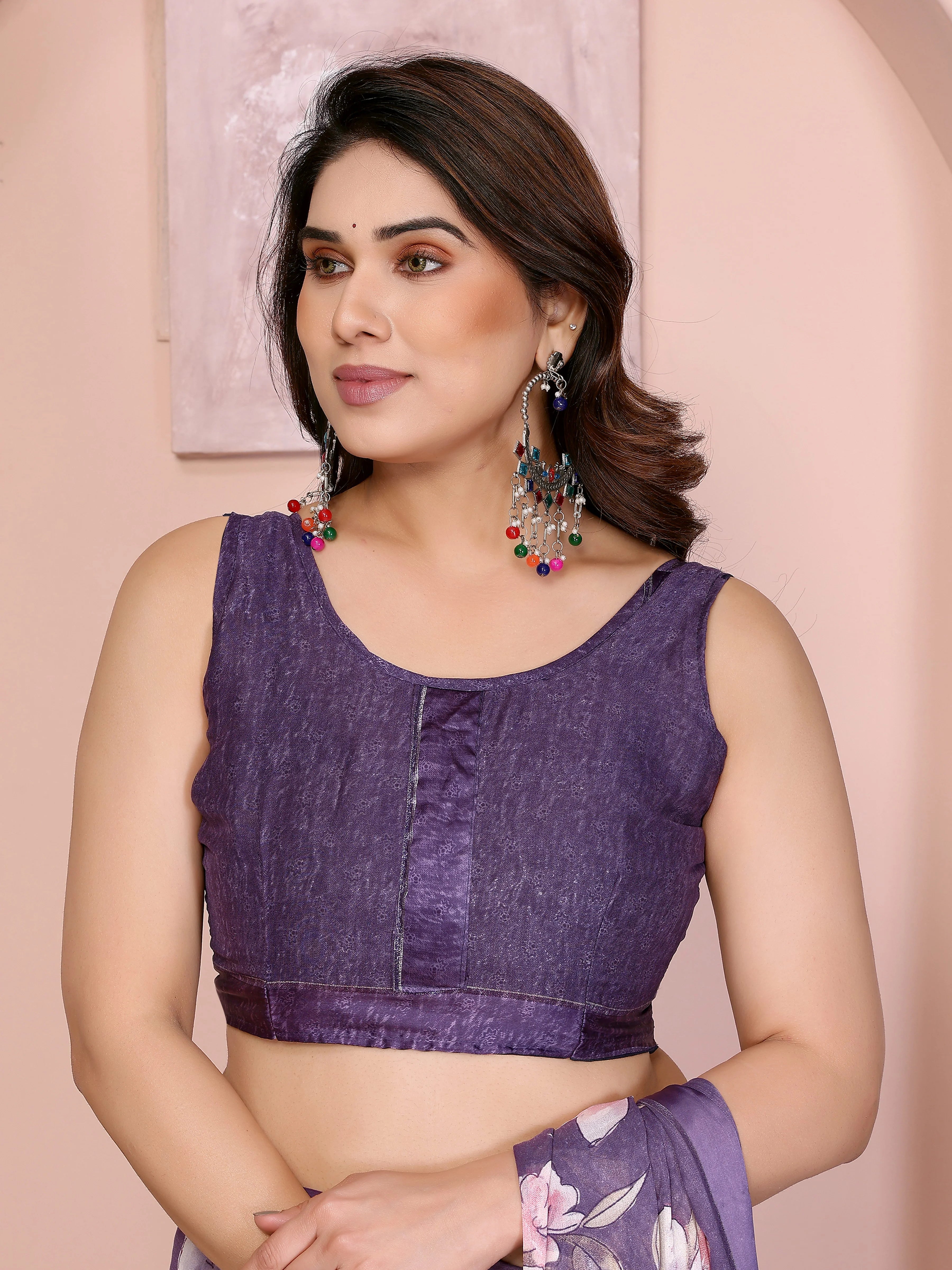 SHYAMIKA Floral Moss Satin Patta Printed Saree with Blouse