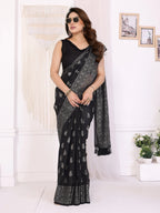 SHYAMIKA Georgette Plain Saree with Foil Work & Lace Blouse