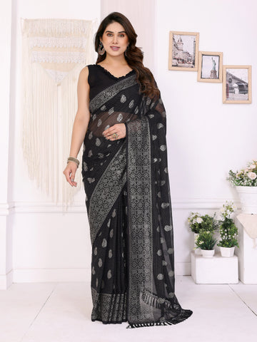 SHYAMIKA Georgette Plain Saree with Foil Work & Lace Blouse