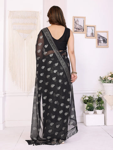SHYAMIKA Georgette Plain Saree with Foil Work & Lace Blouse