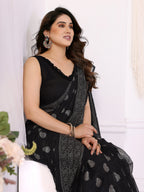 SHYAMIKA Georgette Plain Saree with Foil Work & Lace Blouse