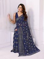 SHYAMIKA Georgette Plain Saree with Foil Work & Lace Blouse