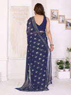 SHYAMIKA Georgette Plain Saree with Foil Work & Lace Blouse