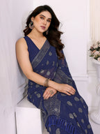 SHYAMIKA Georgette Plain Saree with Foil Work & Lace Blouse