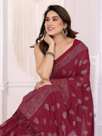SHYAMIKA Georgette Plain Saree with Foil Work & Lace Blouse