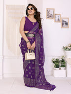SHYAMIKA Georgette Plain Saree with Foil Work & Lace Blouse