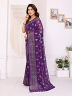 SHYAMIKA Georgette Plain Saree with Foil Work & Lace Blouse
