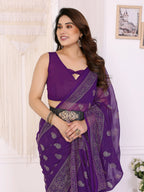 SHYAMIKA Georgette Plain Saree with Foil Work & Lace Blouse