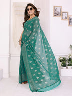 SHYAMIKA Georgette Plain Saree with Foil Work & Lace Blouse