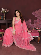 SHYAMIKA Embroidered Georgette Saree with Matching Embroidery Blouse