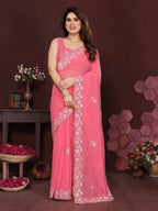 SHYAMIKA Embroidered Georgette Saree with Matching Embroidery Blouse