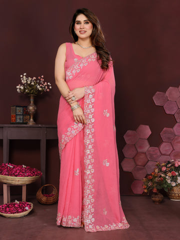 SHYAMIKA Embroidered Georgette Saree with Matching Embroidery Blouse