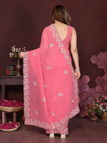 SHYAMIKA Embroidered Georgette Saree with Matching Embroidery Blouse