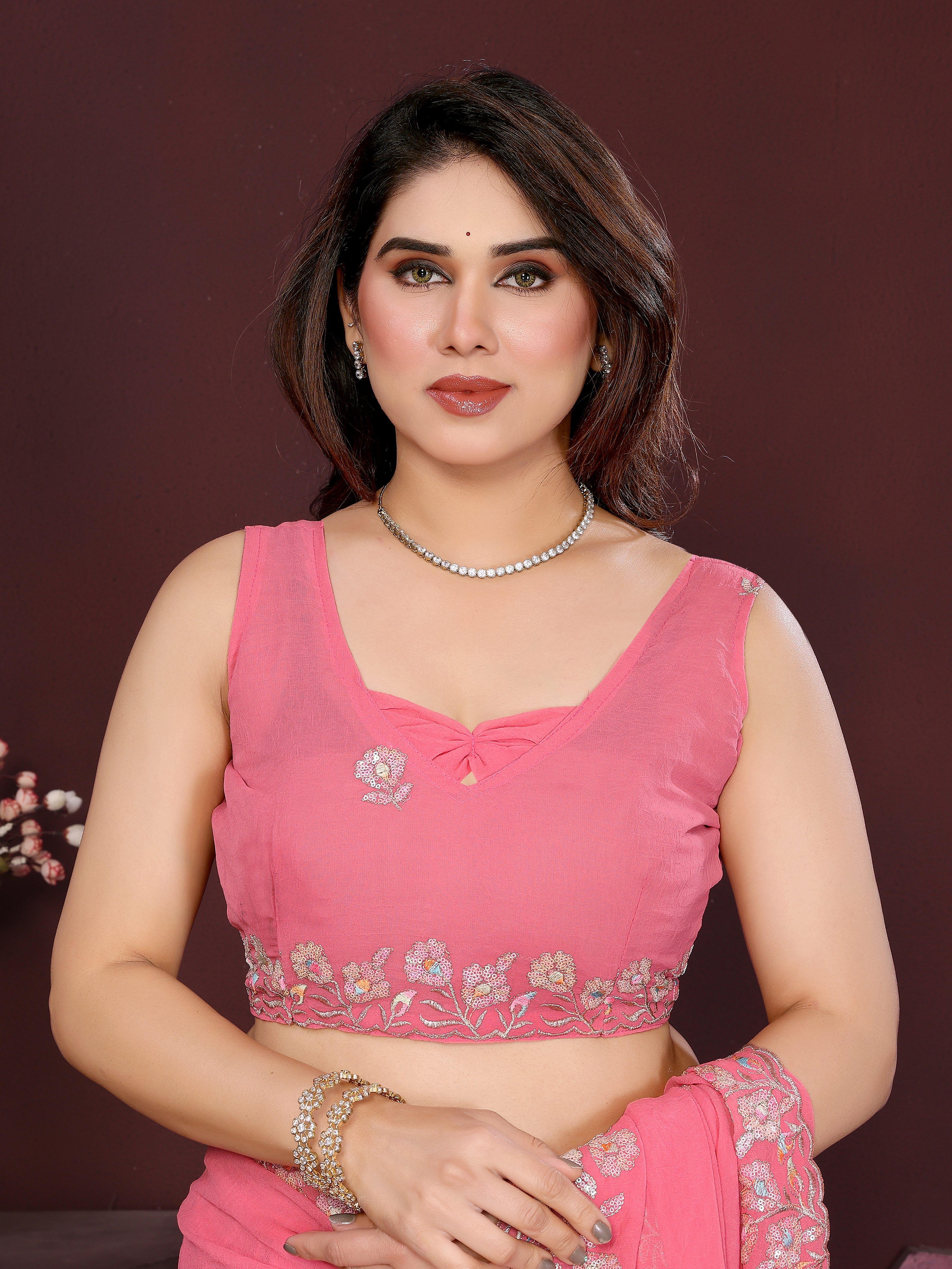 SHYAMIKA Embroidered Georgette Saree with Matching Embroidery Blouse