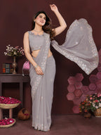 SHYAMIKA Embroidered Georgette Saree with Matching Embroidery Blouse
