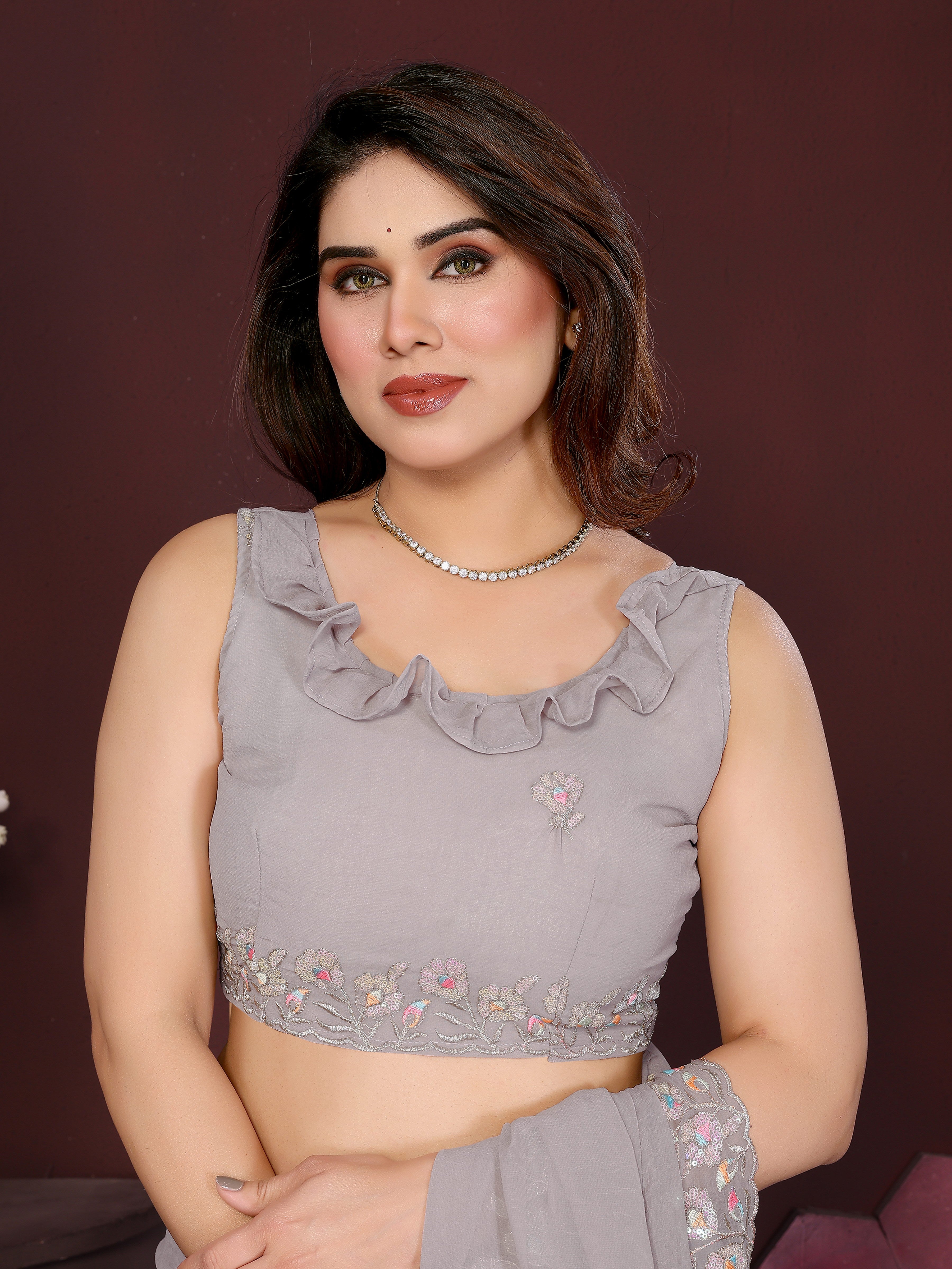 SHYAMIKA Embroidered Georgette Saree with Matching Embroidery Blouse