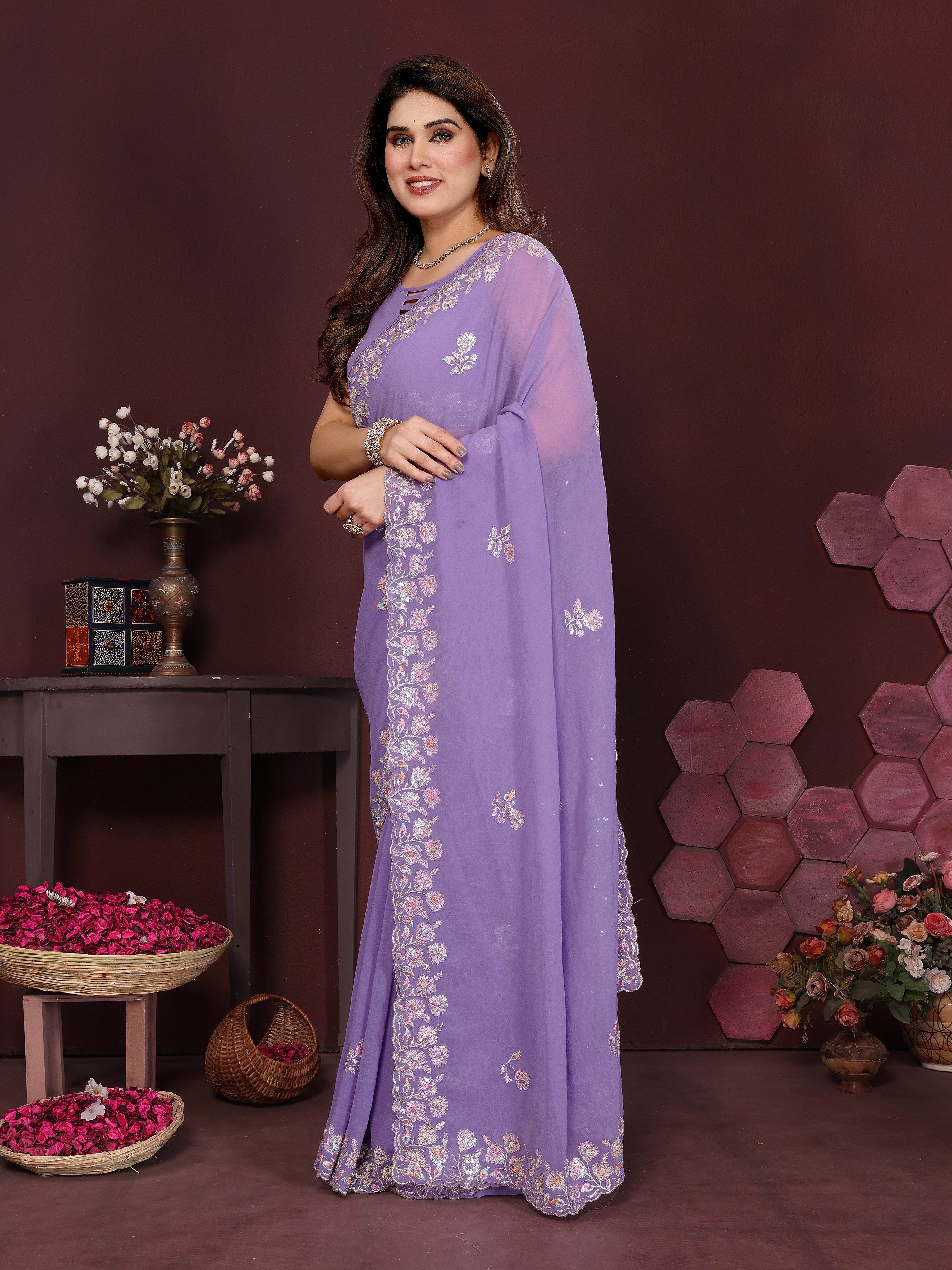 SHYAMIKA Embroidered Georgette Saree with Matching Embroidery Blouse