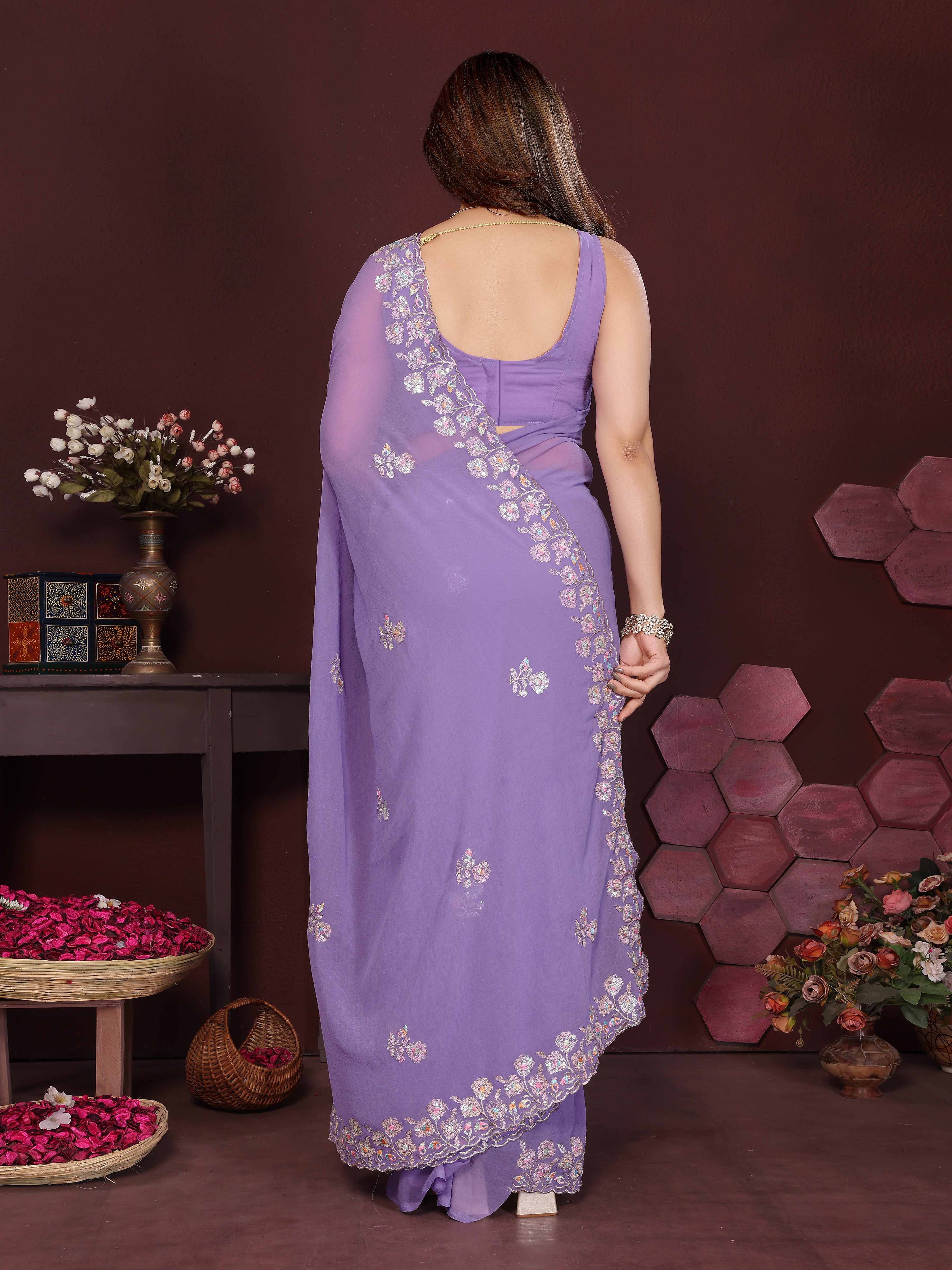 SHYAMIKA Embroidered Georgette Saree with Matching Embroidery Blouse