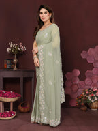 SHYAMIKA Embroidered Georgette Saree with Matching Embroidery Blouse