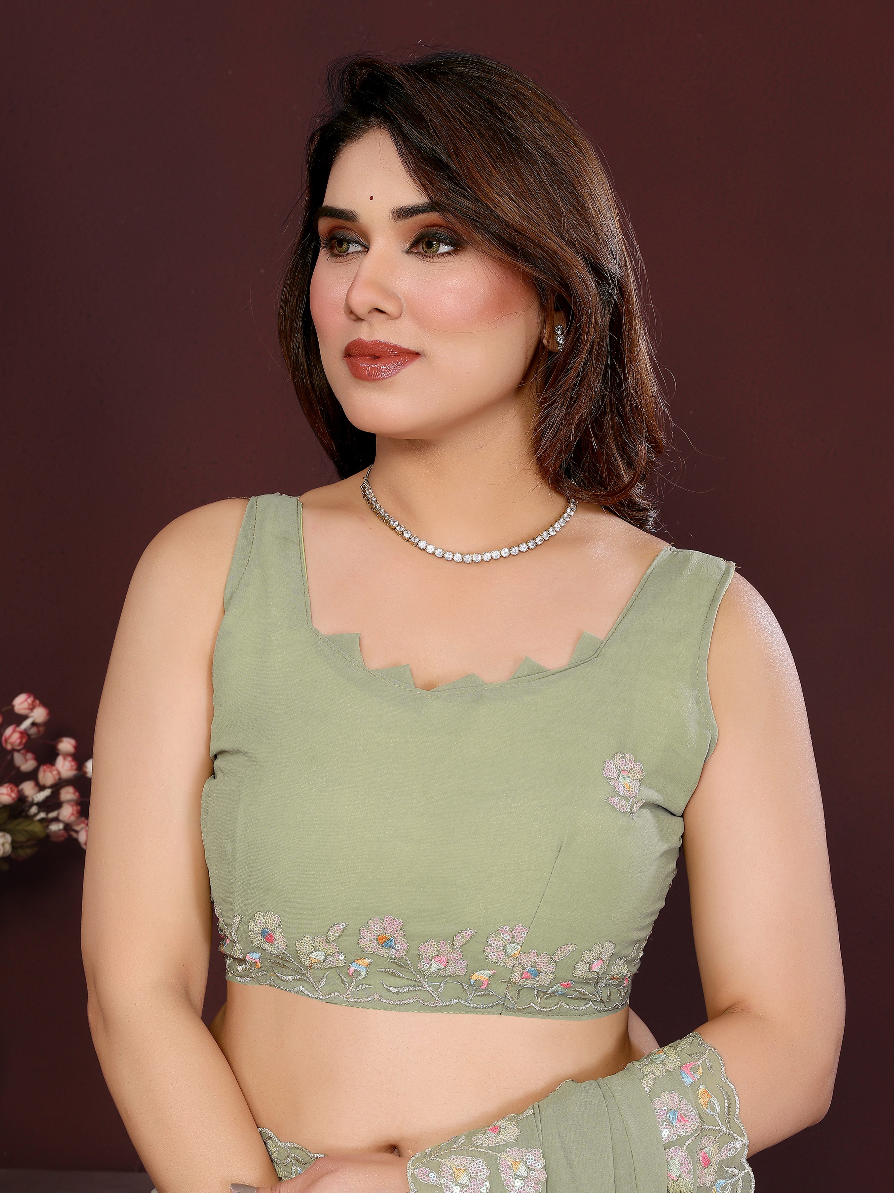 SHYAMIKA Embroidered Georgette Saree with Matching Embroidery Blouse