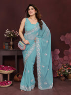 SHYAMIKA Embroidered Georgette Saree with Matching Embroidery Blouse