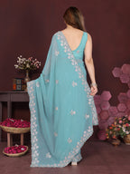 SHYAMIKA Embroidered Georgette Saree with Matching Embroidery Blouse