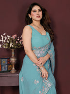 SHYAMIKA Embroidered Georgette Saree with Matching Embroidery Blouse