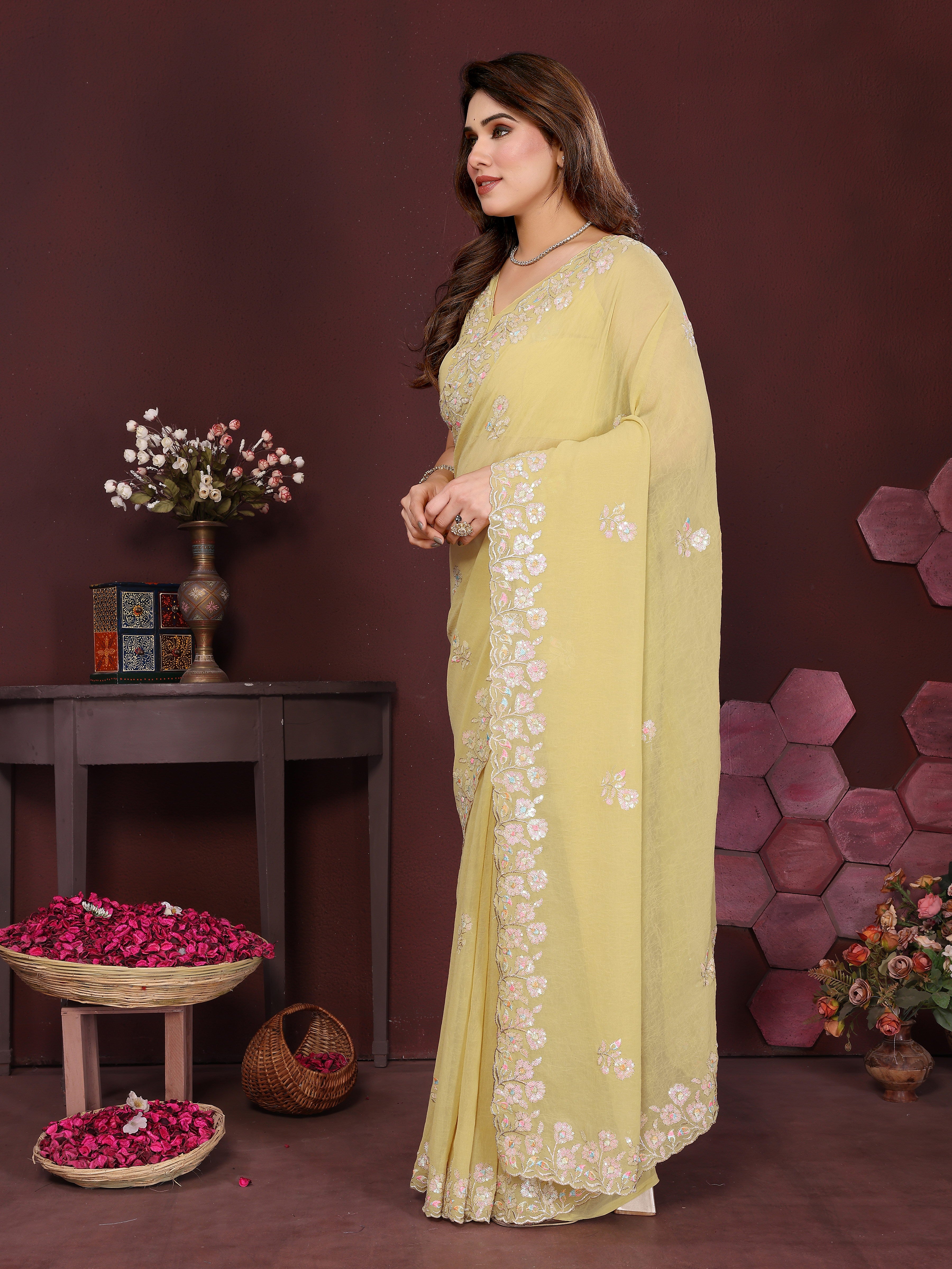 SHYAMIKA Embroidered Georgette Saree with Matching Embroidery Blouse