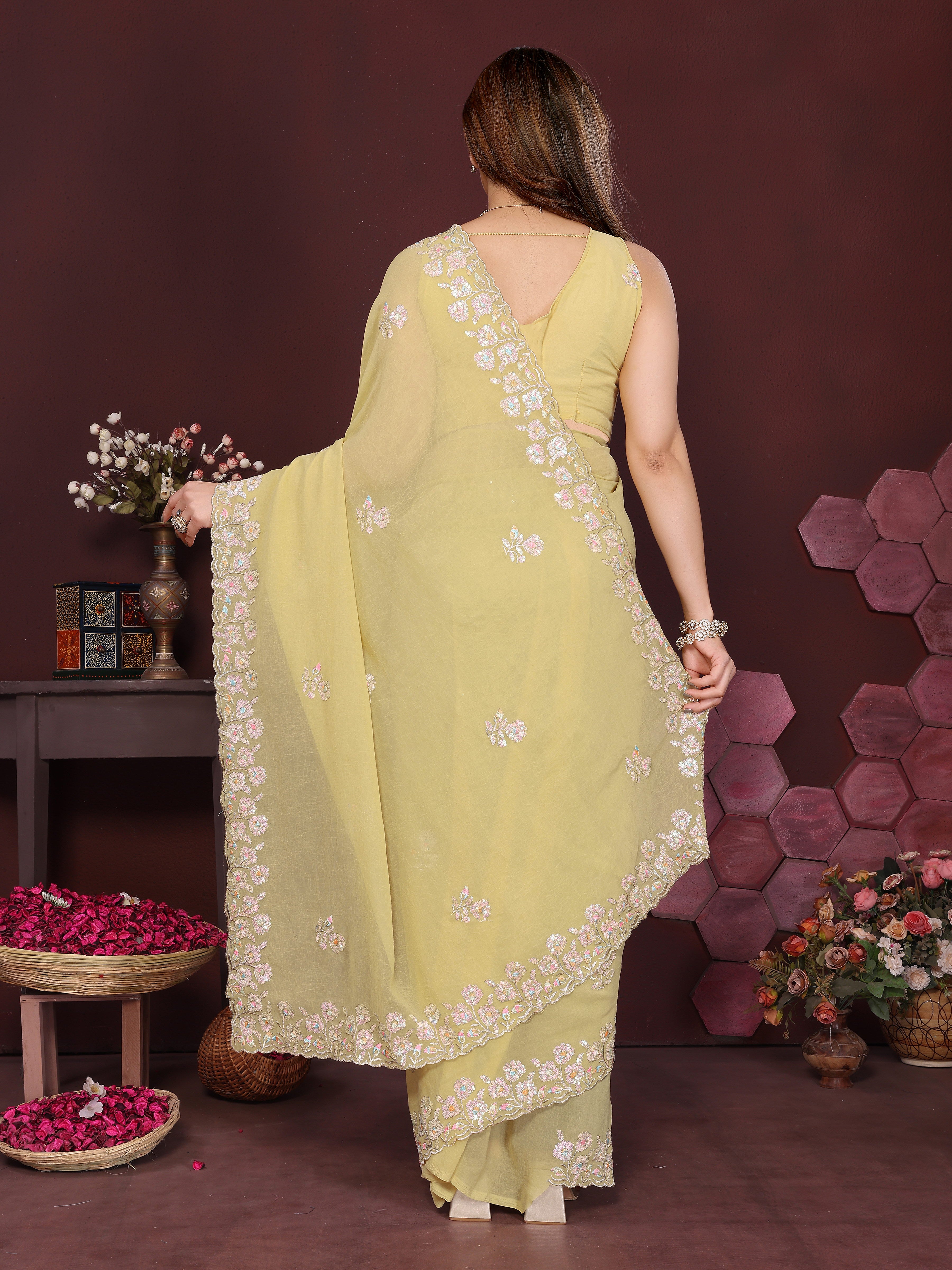 SHYAMIKA Embroidered Georgette Saree with Matching Embroidery Blouse