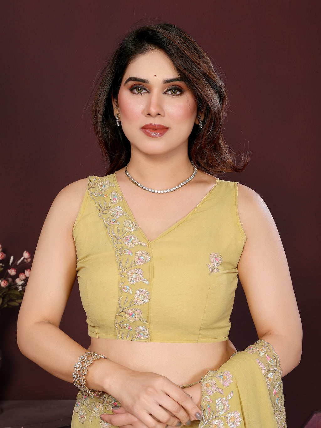 SHYAMIKA Embroidered Georgette Saree with Matching Embroidery Blouse