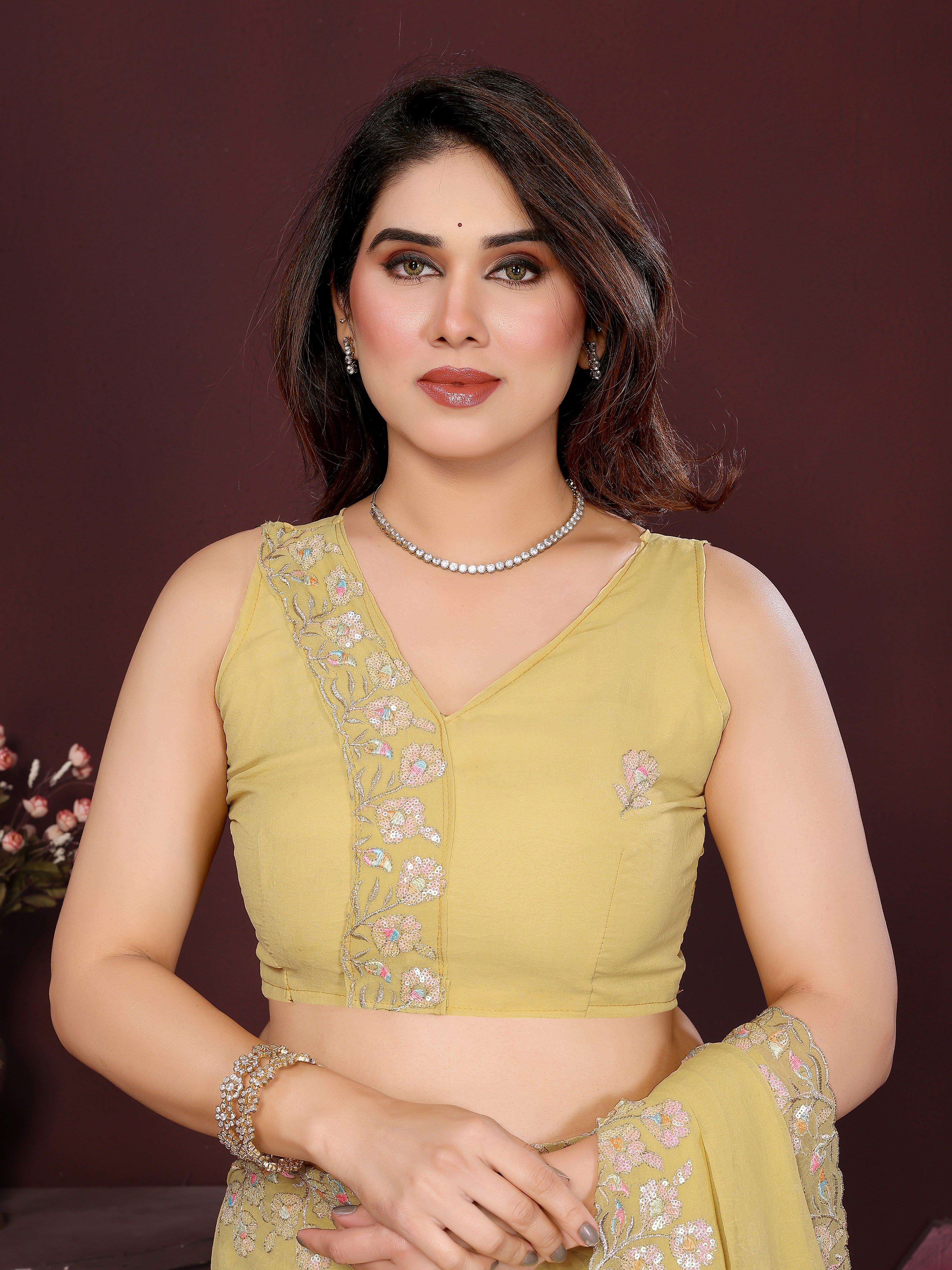 SHYAMIKA Embroidered Georgette Saree with Matching Embroidery Blouse