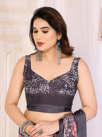 SHYAMIKA Moss Satin Patta Georgette Floral Printed Saree with Blouse
